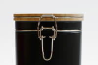 Black storage tin with bamboo lid