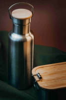 Edelstahl Trinkflasche mit Bambusdeckel