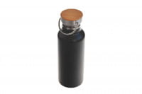 Edelstahl Trinkflasche schwarz mit Bambusdeckel