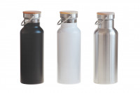 Edelstahl Trinkflasche weiß mit Bambusdeckel