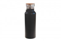 Edelstahl Trinkflasche schwarz mit Bambusdeckel