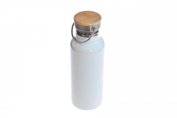 Edelstahl Trinkflasche weiß mit Bambusdeckel