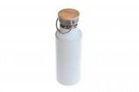 Edelstahl Trinkflasche weiß mit Bambusdeckel