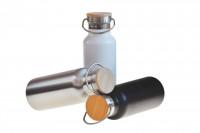 Edelstahl Trinkflasche schwarz mit Bambusdeckel