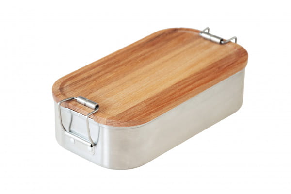 Premium Edelstahl Lunchbox mit Buchenholzdeckel aus Europäischer Buche